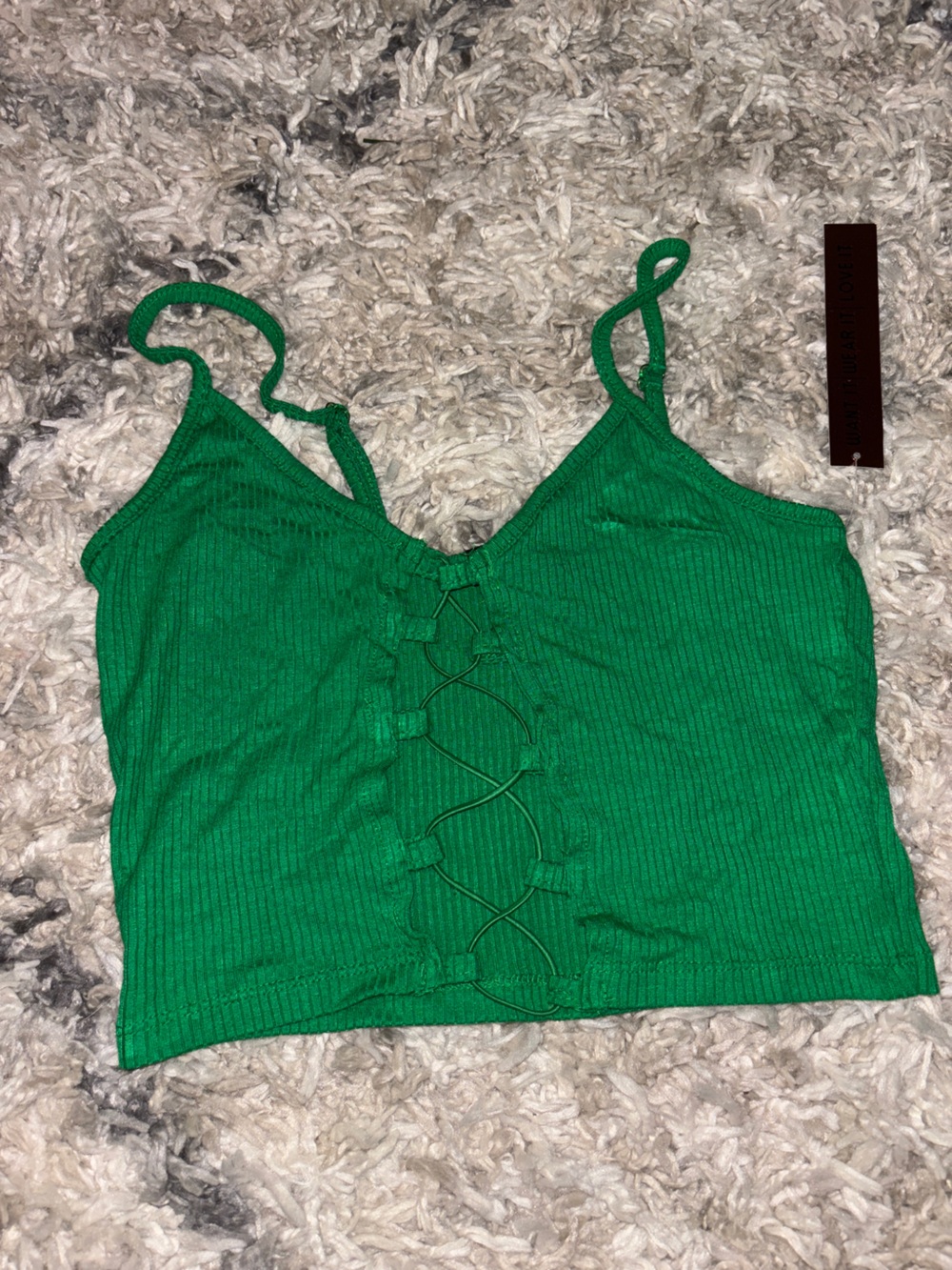 Almost Famous Green Ribbed Lace-Up Crop Top